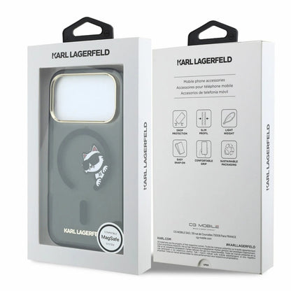 Coque MagSafe pour Apple iPhone 18 Pro / 17 Pro, Karl Lagerfeld, IML Peekaboo Print et Cadre Métallique, Noire