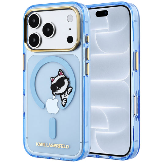 MagSafe Case for Apple iPhone 18 Pro / 17 Pro, Karl Lagerfeld, IML Peekaboo Print and Metal Frame, Blue