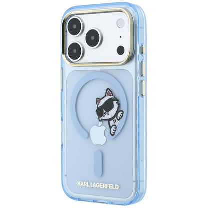 Coque MagSafe pour Apple iPhone 18 Pro / 17 Pro, Karl Lagerfeld, IML Peekaboo Print Cadre Métallique, Bleu