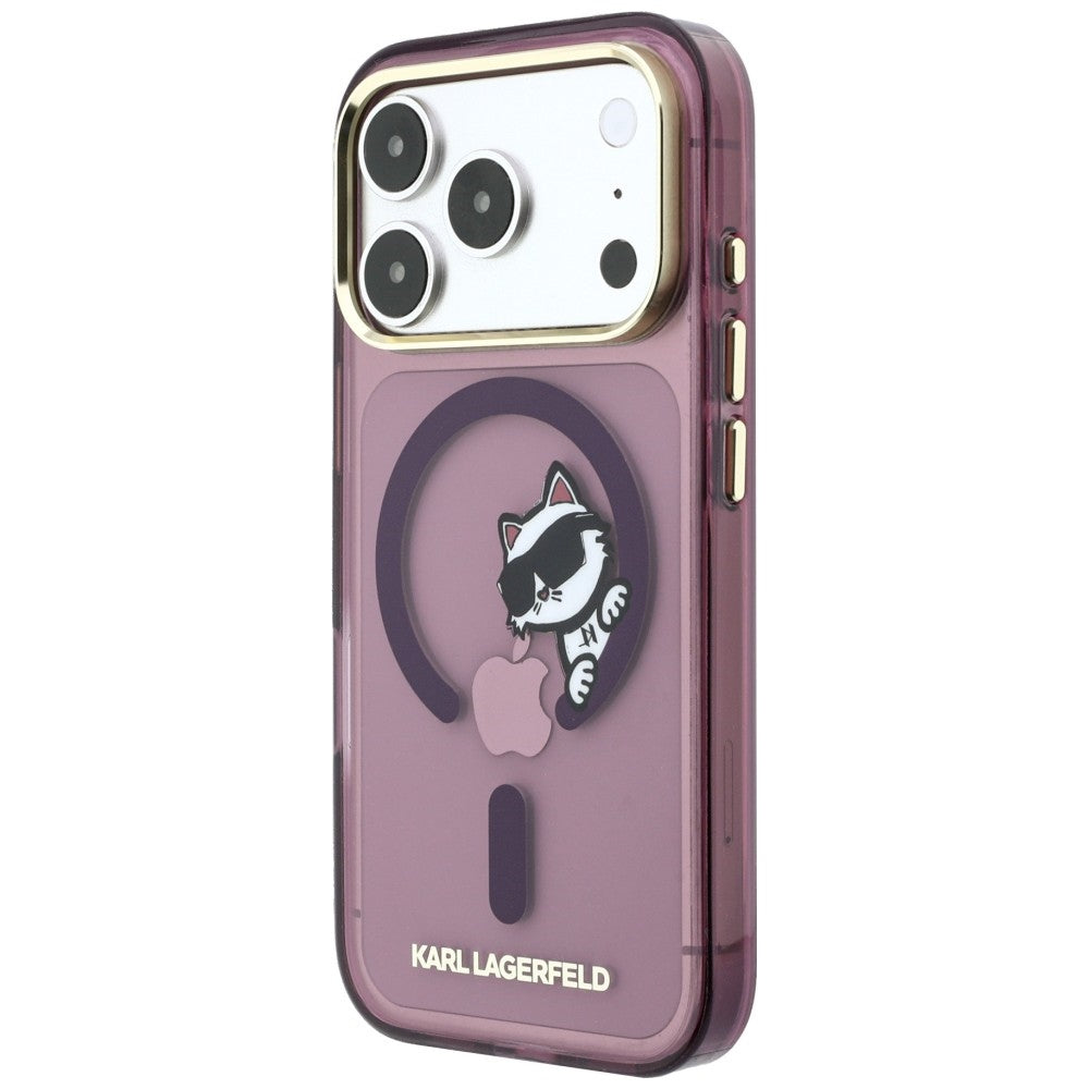 Coque MagSafe pour Apple iPhone 18 Pro / 17 Pro, Karl Lagerfeld, IML Peekaboo Print and Metal Frame, bordeaux