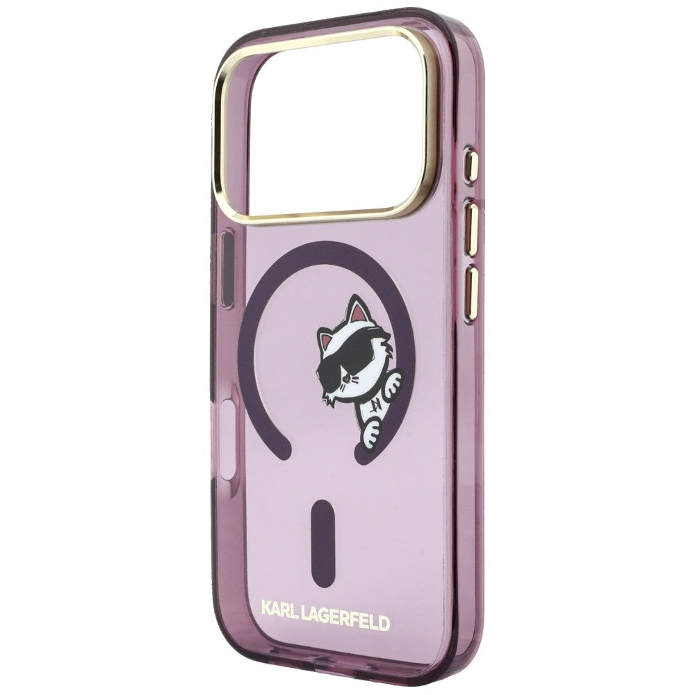 Coque MagSafe pour Apple iPhone 18 Pro / 17 Pro, Karl Lagerfeld, IML Peekaboo Print and Metal Frame, bordeaux