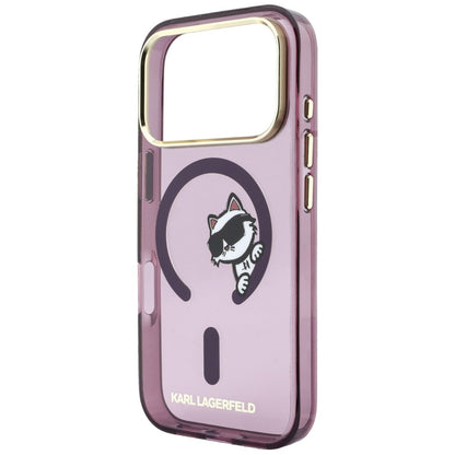 Coque MagSafe pour Apple iPhone 18 Pro / 17 Pro, Karl Lagerfeld, IML Peekaboo Print and Metal Frame, bordeaux