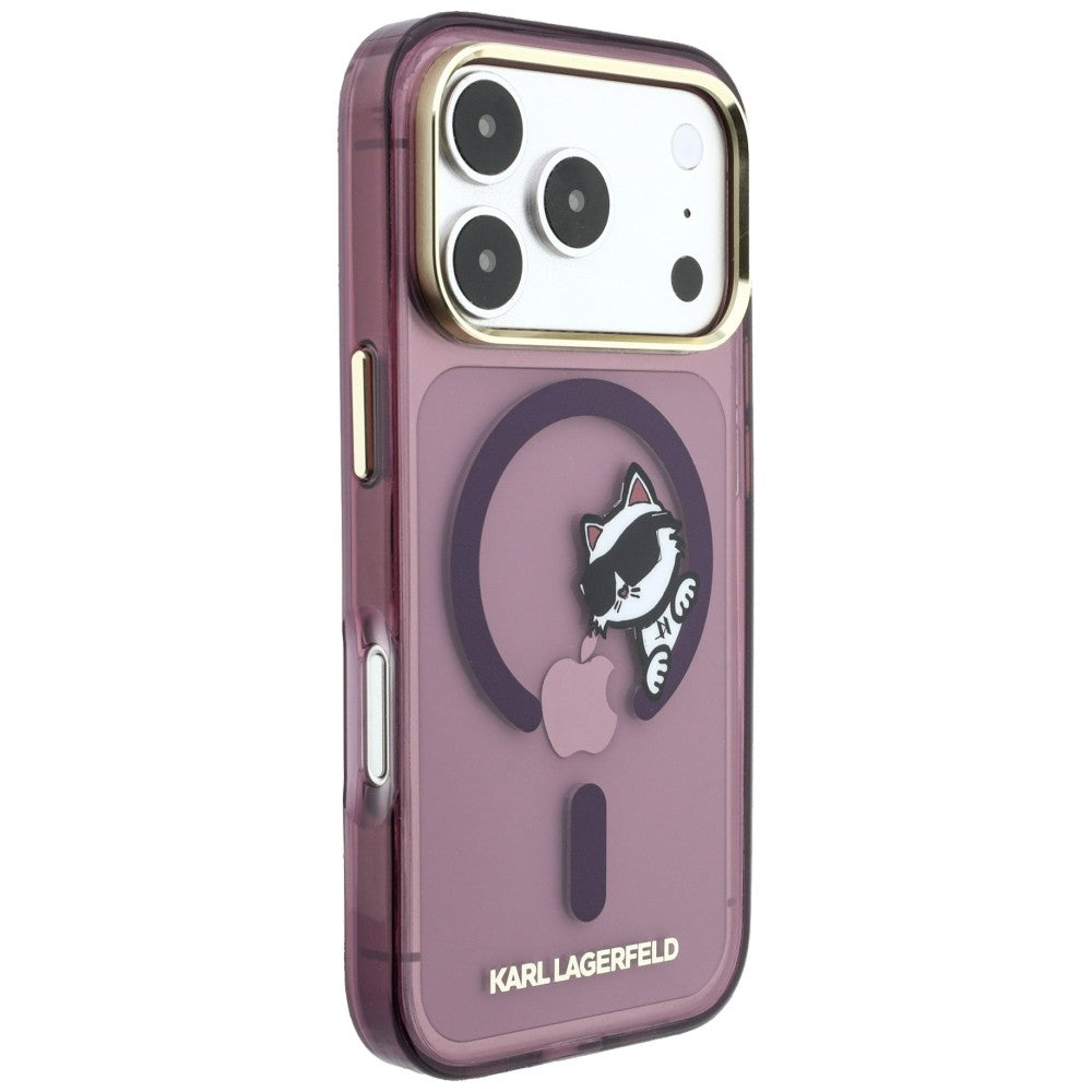 Coque MagSafe pour Apple iPhone 18 Pro / 17 Pro, Karl Lagerfeld, IML Peekaboo Print and Metal Frame, bordeaux