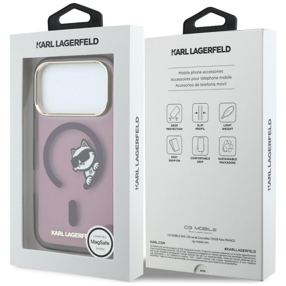 Coque MagSafe pour Apple iPhone 18 Pro / 17 Pro, Karl Lagerfeld, IML Peekaboo Print and Metal Frame, bordeaux