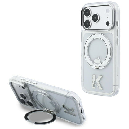 Coque MagSafe pour Apple iPhone 18 Pro / 17 Pro, Karl Lagerfeld, Support Anneau IML Kameo Métal, Transparente