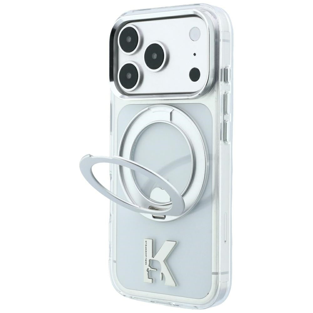 Coque MagSafe pour Apple iPhone 18 Pro / 17 Pro, Karl Lagerfeld, Support Anneau IML Kameo Métal, Transparente