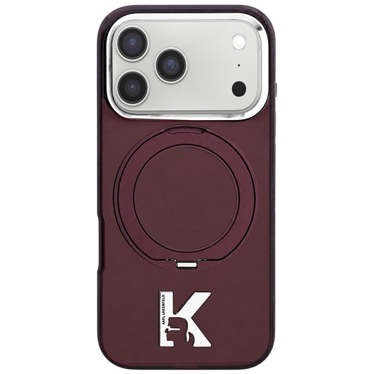 Coque MagSafe pour Apple iPhone 18 Pro / 17 Pro, Karl Lagerfeld, Support Anneau IML Kameo Metal, Bordeaux