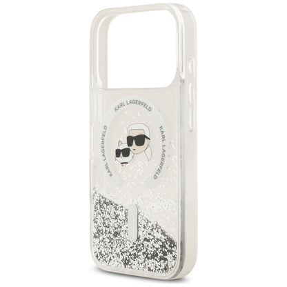 Coque MagSafe pour Apple iPhone 18 Pro / 17 Pro, Karl Lagerfeld, Liquid Glitter Karl & Choupette Head's, Transparente