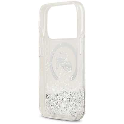 Coque MagSafe pour Apple iPhone 18 Pro / 17 Pro, Karl Lagerfeld, Liquid Glitter Karl & Choupette Head's, Transparente