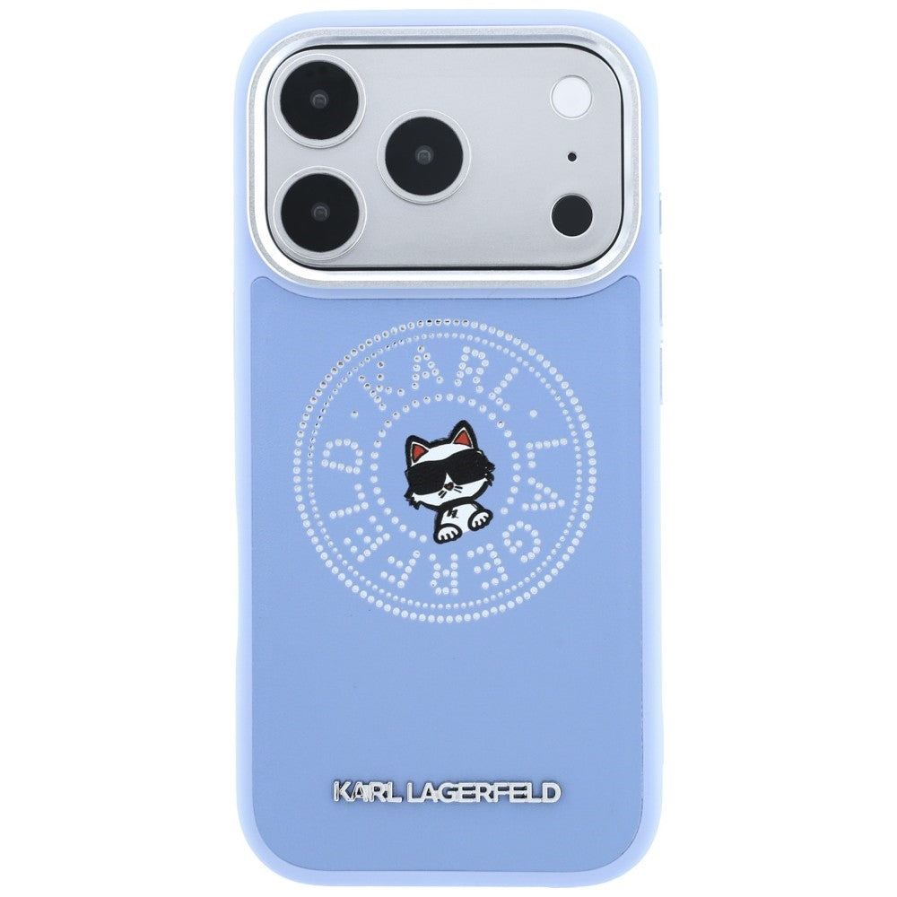 Coque MagSafe pour Apple iPhone 18 Pro / 17 Pro, Karl Lagerfeld, Point and Choupette Sketch, bleu