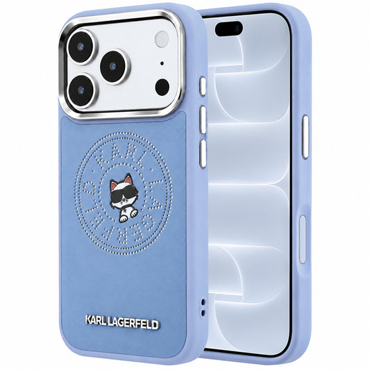 Coque MagSafe pour Apple iPhone 18 Pro / 17 Pro, Karl Lagerfeld, Point and Choupette Sketch, bleu
