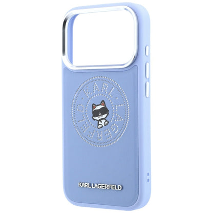 Coque MagSafe pour Apple iPhone 18 Pro / 17 Pro, Karl Lagerfeld, Point and Choupette Sketch, bleu