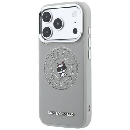 Coque MagSafe pour Apple iPhone 18 Pro / 17 Pro, Karl Lagerfeld, Point and Choupette Sketch, Gris