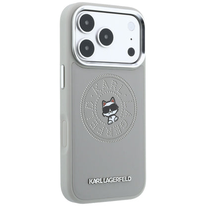 Coque MagSafe pour Apple iPhone 18 Pro / 17 Pro, Karl Lagerfeld, Point and Choupette Sketch, Gris
