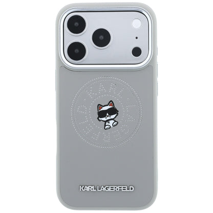 Coque MagSafe pour Apple iPhone 18 Pro / 17 Pro, Karl Lagerfeld, Point and Choupette Sketch, Gris
