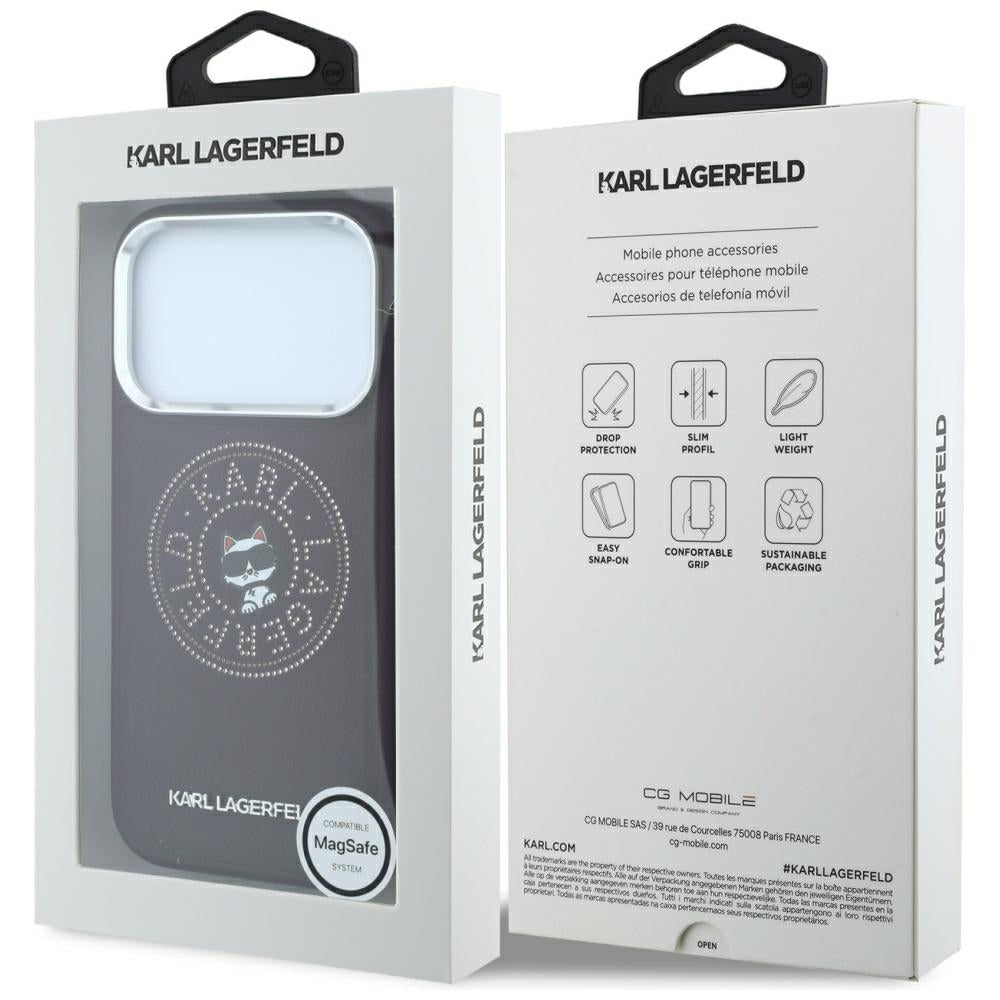 Coque MagSafe pour Apple iPhone 18 Pro / 17 Pro, Karl Lagerfeld, Point and Choupette Sketch, Bordeaux