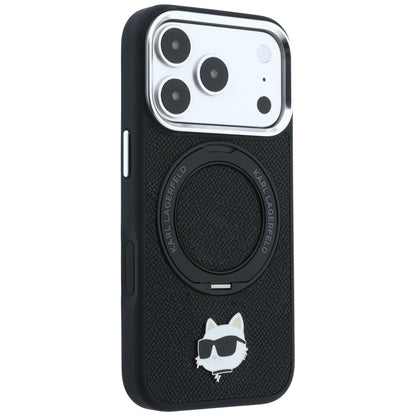 Coque MagSafe pour Apple iPhone 18 Pro / 17 Pro, Karl Lagerfeld, Support Anneau 360 Choupette Pin, Noire