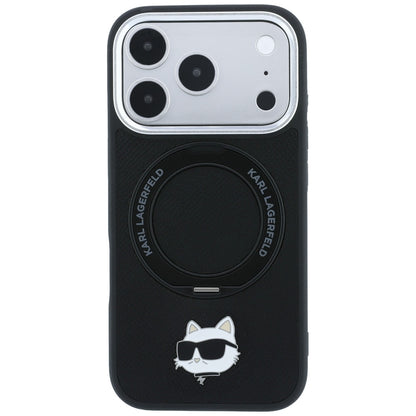 Coque MagSafe pour Apple iPhone 18 Pro / 17 Pro, Karl Lagerfeld, Support Anneau 360 Choupette Pin, Noire