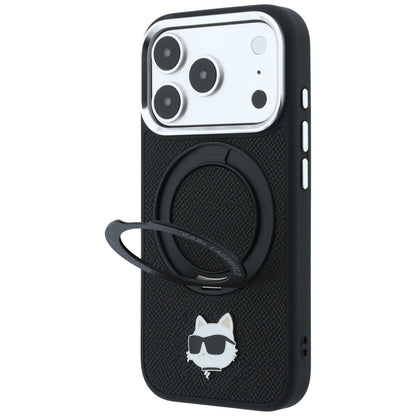 Coque MagSafe pour Apple iPhone 18 Pro / 17 Pro, Karl Lagerfeld, Support Anneau 360 Choupette Pin, Noire