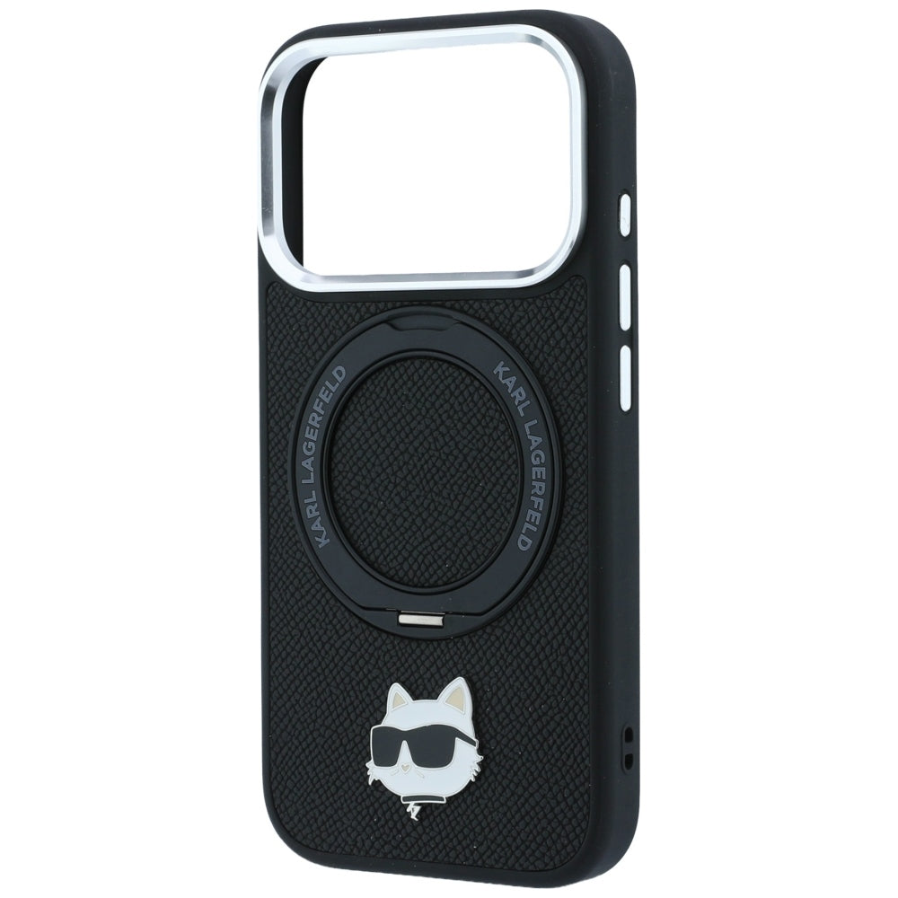 Coque MagSafe pour Apple iPhone 18 Pro / 17 Pro, Karl Lagerfeld, Support Anneau 360 Choupette Pin, Noire