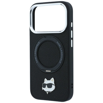 Coque MagSafe pour Apple iPhone 18 Pro / 17 Pro, Karl Lagerfeld, Support Anneau 360 Choupette Pin, Noire