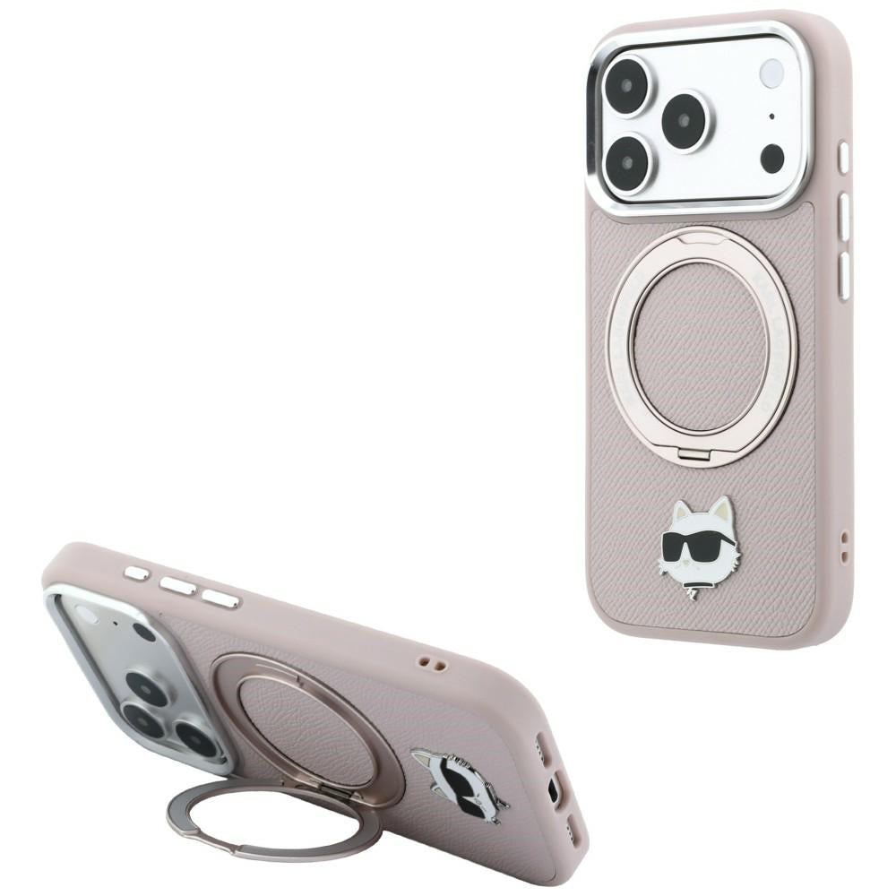 Coque MagSafe pour Apple iPhone 18 Pro / 17 Pro, Karl Lagerfeld, Ring Stand 360 Choupette Pin, rose