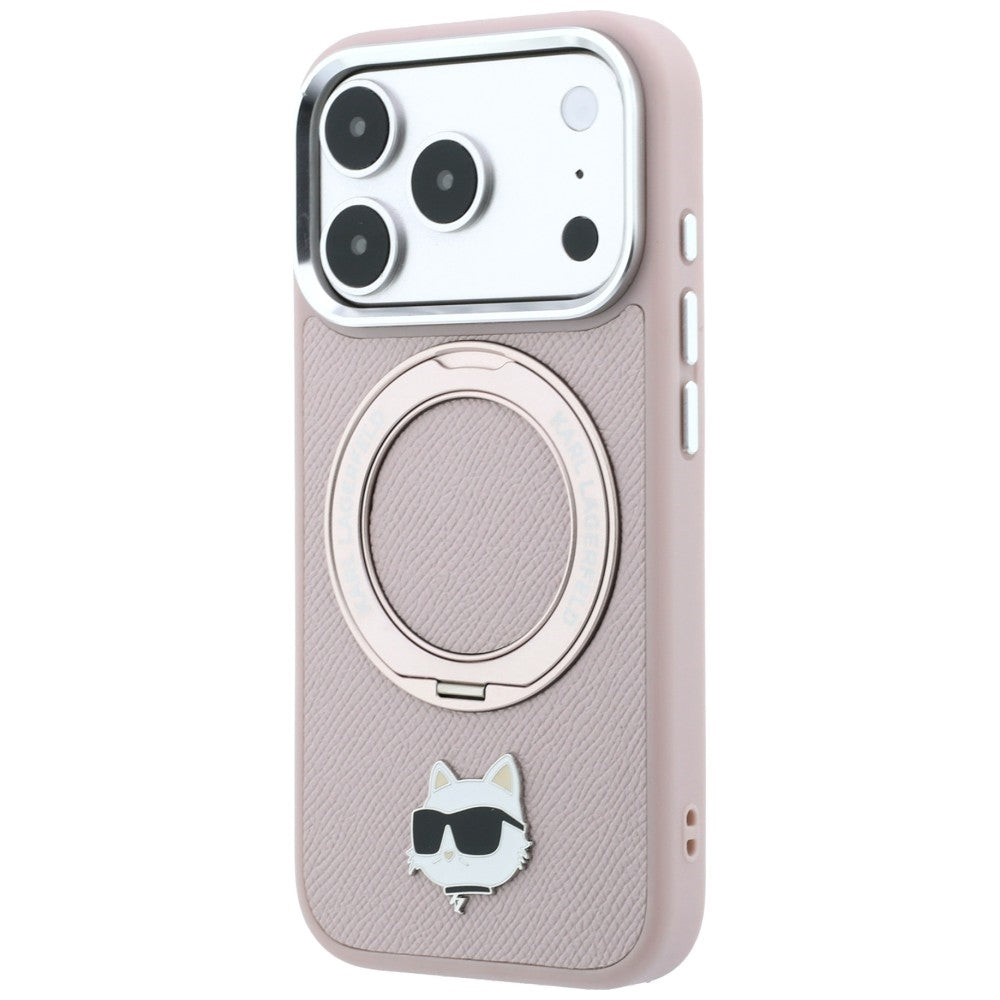 Coque MagSafe pour Apple iPhone 18 Pro / 17 Pro, Karl Lagerfeld, Ring Stand 360 Choupette Pin, rose