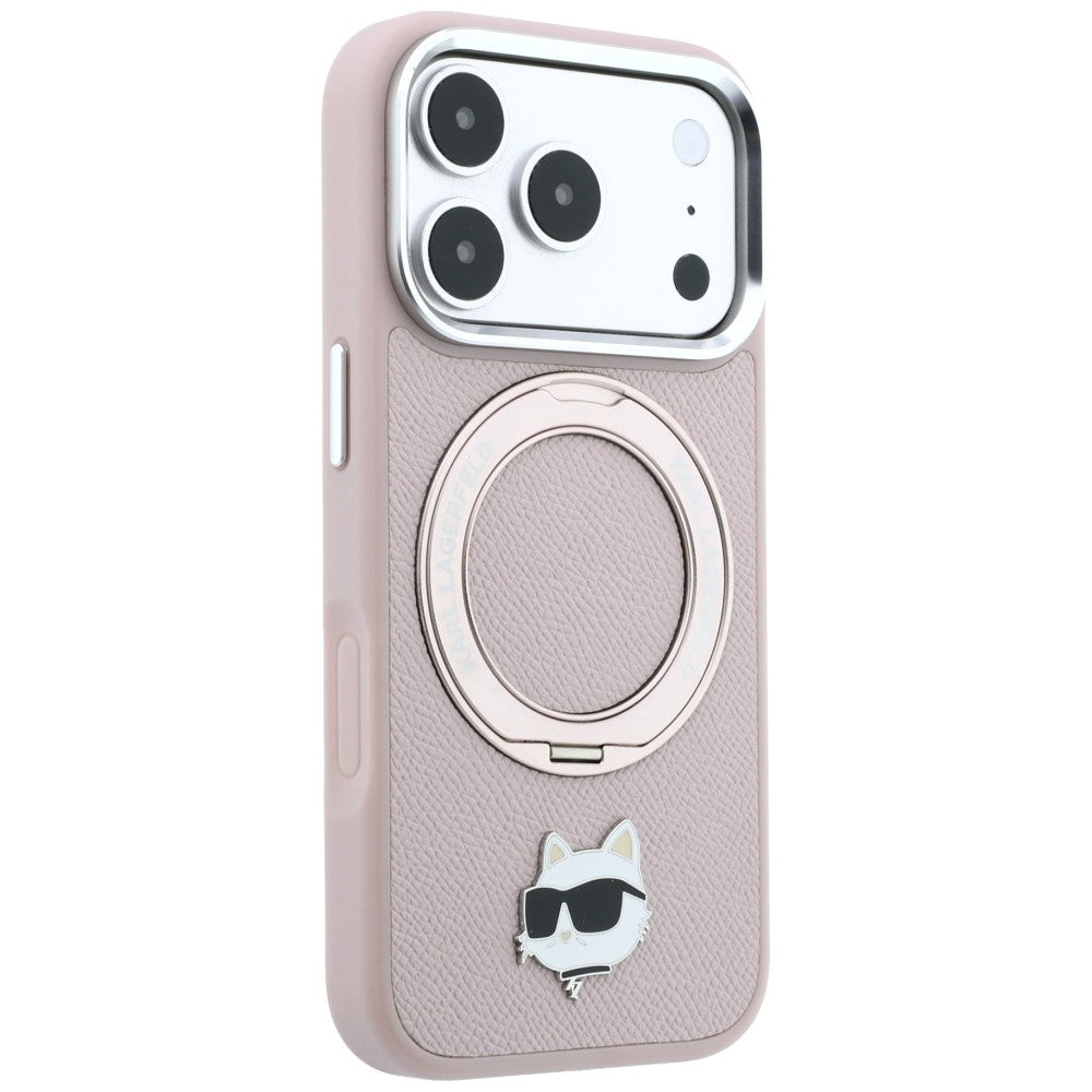 Coque MagSafe pour Apple iPhone 18 Pro / 17 Pro, Karl Lagerfeld, Ring Stand 360 Choupette Pin, rose