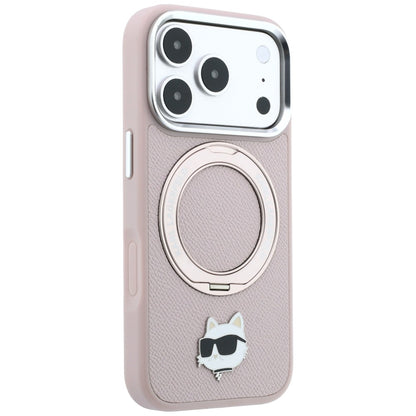 Coque MagSafe pour Apple iPhone 18 Pro / 17 Pro, Karl Lagerfeld, Ring Stand 360 Choupette Pin, rose