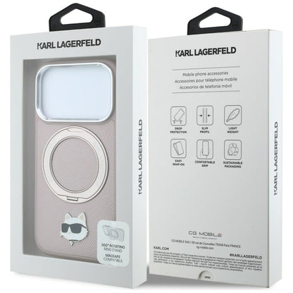 Coque MagSafe pour Apple iPhone 18 Pro / 17 Pro, Karl Lagerfeld, Ring Stand 360 Choupette Pin, rose