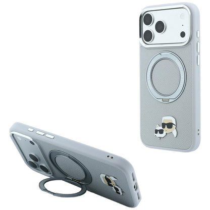 MagSafe Case for Apple iPhone 18 Pro / 17 Pro, Karl Lagerfeld, Ring Stand 360 Karl & Choupette Pin, Gray