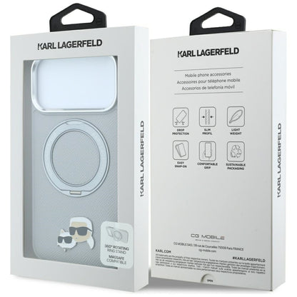 MagSafe Case for Apple iPhone 18 Pro / 17 Pro, Karl Lagerfeld, Ring Stand 360 Karl & Choupette Pin, Gray