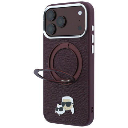Coque MagSafe pour Apple iPhone 18 Pro / 17 Pro, Karl Lagerfeld, Support Anneau 360 Karl & Broche Choupette, Bordeaux
