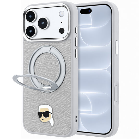 MagSafe Case for Apple iPhone 18 Pro / 17 Pro, Karl Lagerfeld, Ring Stand 360 Karl Pin, Gray