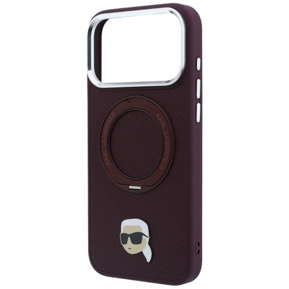 Coque MagSafe pour Apple iPhone 18 Pro / 17 Pro, Karl Lagerfeld, Ring Stand 360 Karl Pin, Bordeaux