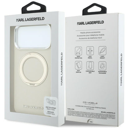 Coque MagSafe pour Apple iPhone 18 Pro / 17 Pro, Karl Lagerfeld, Ring Stand 360 Saffiano, beige