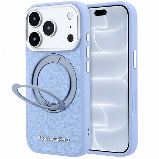 MagSafe Case for Apple iPhone 18 Pro / 17 Pro, Karl Lagerfeld, Ring Stand 360 Saffiano, Blue