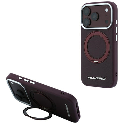 MagSafe Case for Apple iPhone 18 Pro / 17 Pro, Karl Lagerfeld, Ring Stand 360 Saffiano, Burgundy