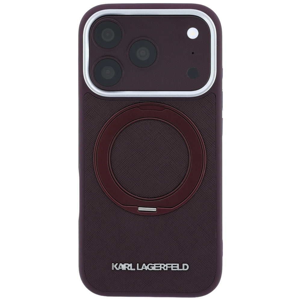MagSafe Case for Apple iPhone 18 Pro / 17 Pro, Karl Lagerfeld, Ring Stand 360 Saffiano, Burgundy