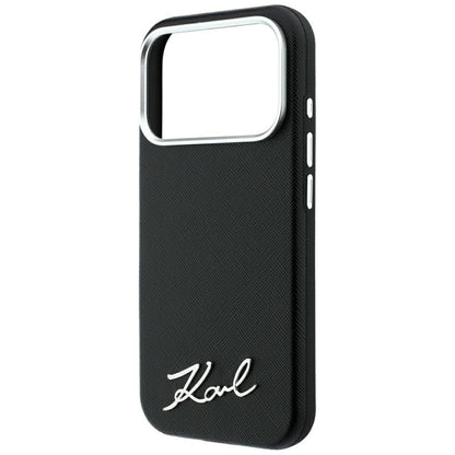 MagSafe Case for Apple iPhone 18 Pro / 17 Pro, Karl Lagerfeld, Saffiano Small Script Metal Logo, Black