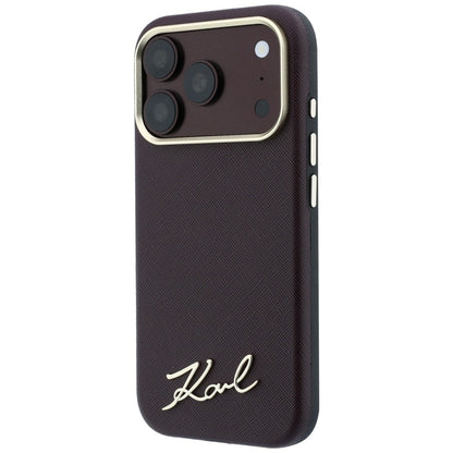 Coque MagSafe pour Apple iPhone 18 Pro / 17 Pro, Karl Lagerfeld, Saffiano Small Script Metal Logo, Bordeaux