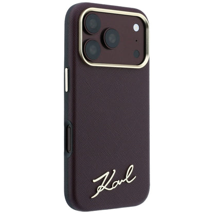 Coque MagSafe pour Apple iPhone 18 Pro / 17 Pro, Karl Lagerfeld, Saffiano Small Script Metal Logo, Bordeaux
