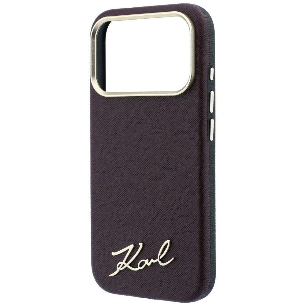 Coque MagSafe pour Apple iPhone 18 Pro / 17 Pro, Karl Lagerfeld, Saffiano Small Script Metal Logo, Bordeaux