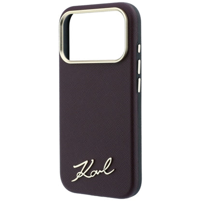 Coque MagSafe pour Apple iPhone 18 Pro / 17 Pro, Karl Lagerfeld, Saffiano Small Script Metal Logo, Bordeaux