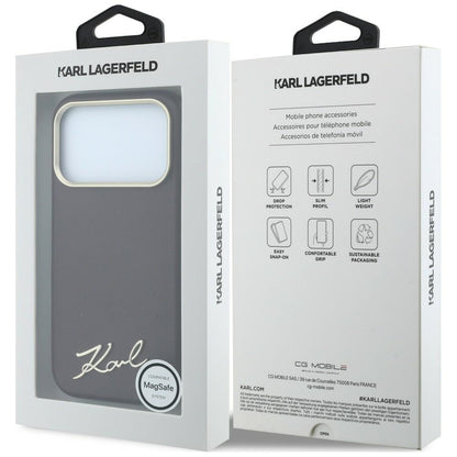 Coque MagSafe pour Apple iPhone 18 Pro / 17 Pro, Karl Lagerfeld, Saffiano Small Script Metal Logo, Bordeaux