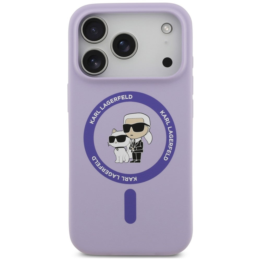 Coque MagSafe pour Apple iPhone 18 Pro / 17 Pro, Karl Lagerfeld, Silicone Ring Karl & Choupette, violet