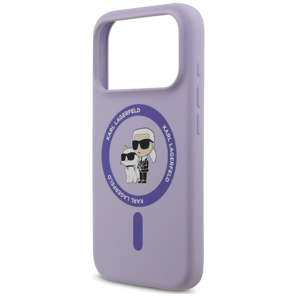 Coque MagSafe pour Apple iPhone 18 Pro / 17 Pro, Karl Lagerfeld, Silicone Ring Karl & Choupette, violet