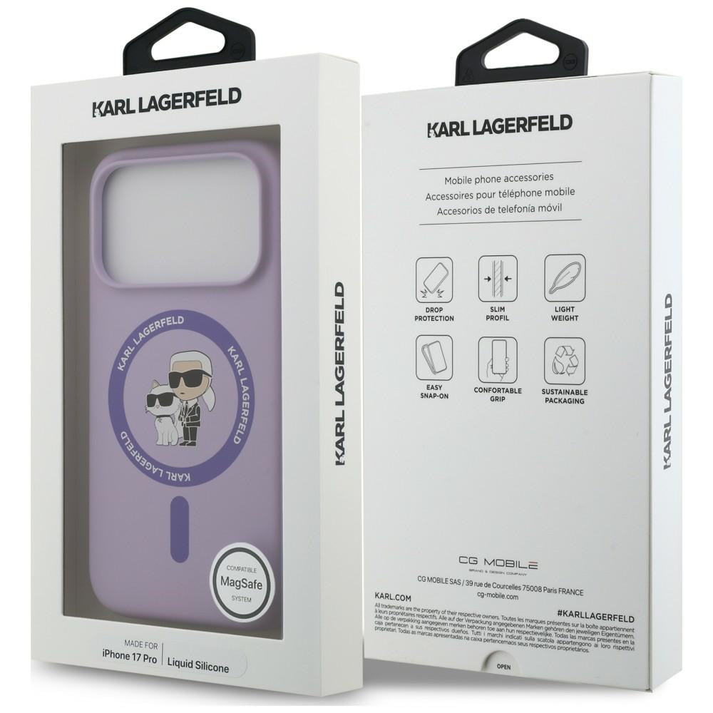 Coque MagSafe pour Apple iPhone 18 Pro / 17 Pro, Karl Lagerfeld, Silicone Ring Karl & Choupette, violet