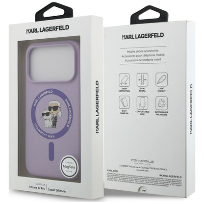 Coque MagSafe pour Apple iPhone 18 Pro / 17 Pro, Karl Lagerfeld, Silicone Ring Karl & Choupette, violet