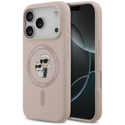 Coque MagSafe pour Apple iPhone 18 Pro / 17 Pro, Karl Lagerfeld, Silicone Ring Karl & Choupette, rose